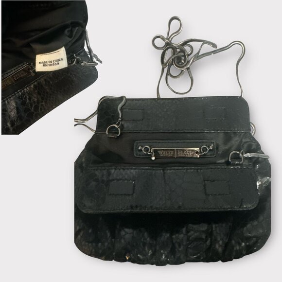 White House Black Market Snake Embossed Clutch Pleated Evening Bag Chain Strap - Picture 7 of 7